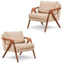 Ver imagem 1 de Kit com 2 Poltronas em Linho Bege com Pés em Madeira Maciça Sofisticada Mona Luxo para Sala de Estar