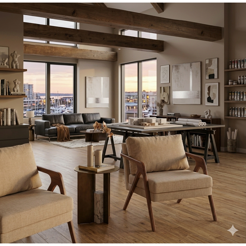 Kit com 2 Poltronas em Linho Bege com Pés em Madeira Maciça Sofisticada Mona Luxo para Sala de Estar