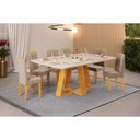 Ver imagem 1 de Conjunto: Mesa de Cozinha Celeste C/ Tampo Madeirado C/ Vidro Retangular 160x90cm e 6 Cadeiras Zoe
