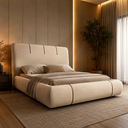 Ver imagem 1 de Conjunto Cama Queen Cabeceira Star Divani Bouclé Premiun Detalhes em Courino Luxouso Moderna Elegant