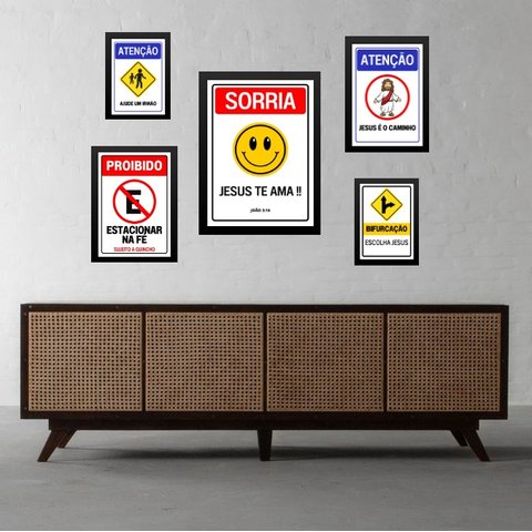Kit Composição 5 Quadros Placas Evangélicas:madeira Branca