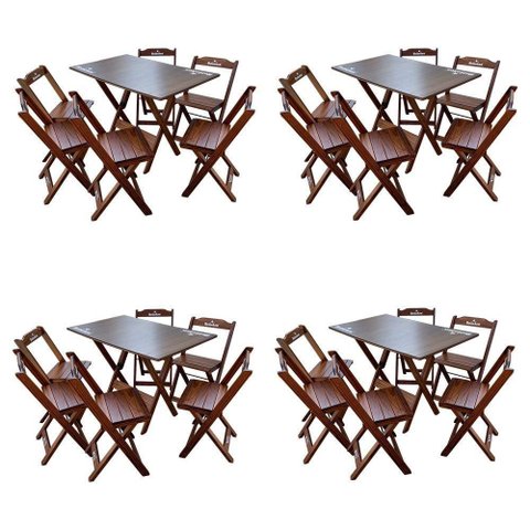 Kit 4 Conjuntos Mesa Dobrável Madeira 110x70 com 6 Cadeiras Personalizada Hei Imbuia - Tarimatã