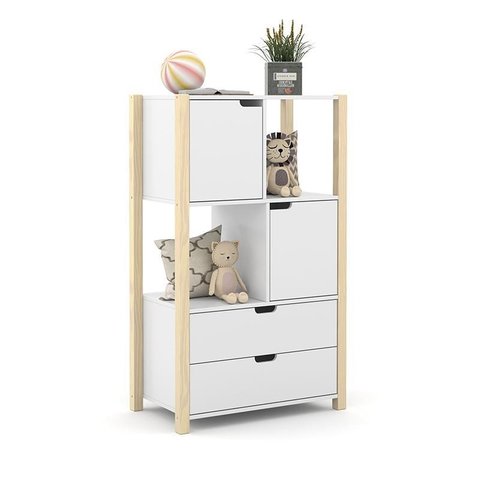 Armário Organizador Kids Liv com 2 Portas e 2 Gavetas Branco Soft/Natural - Matic Móveis