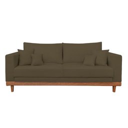 Sofá Living 3 Lugares Linho Resistente Madeira + Almofadas Cor:marrom - 2