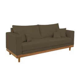 Sofá Living 3 Lugares Linho Resistente Madeira + Almofadas Cor:marrom - 1