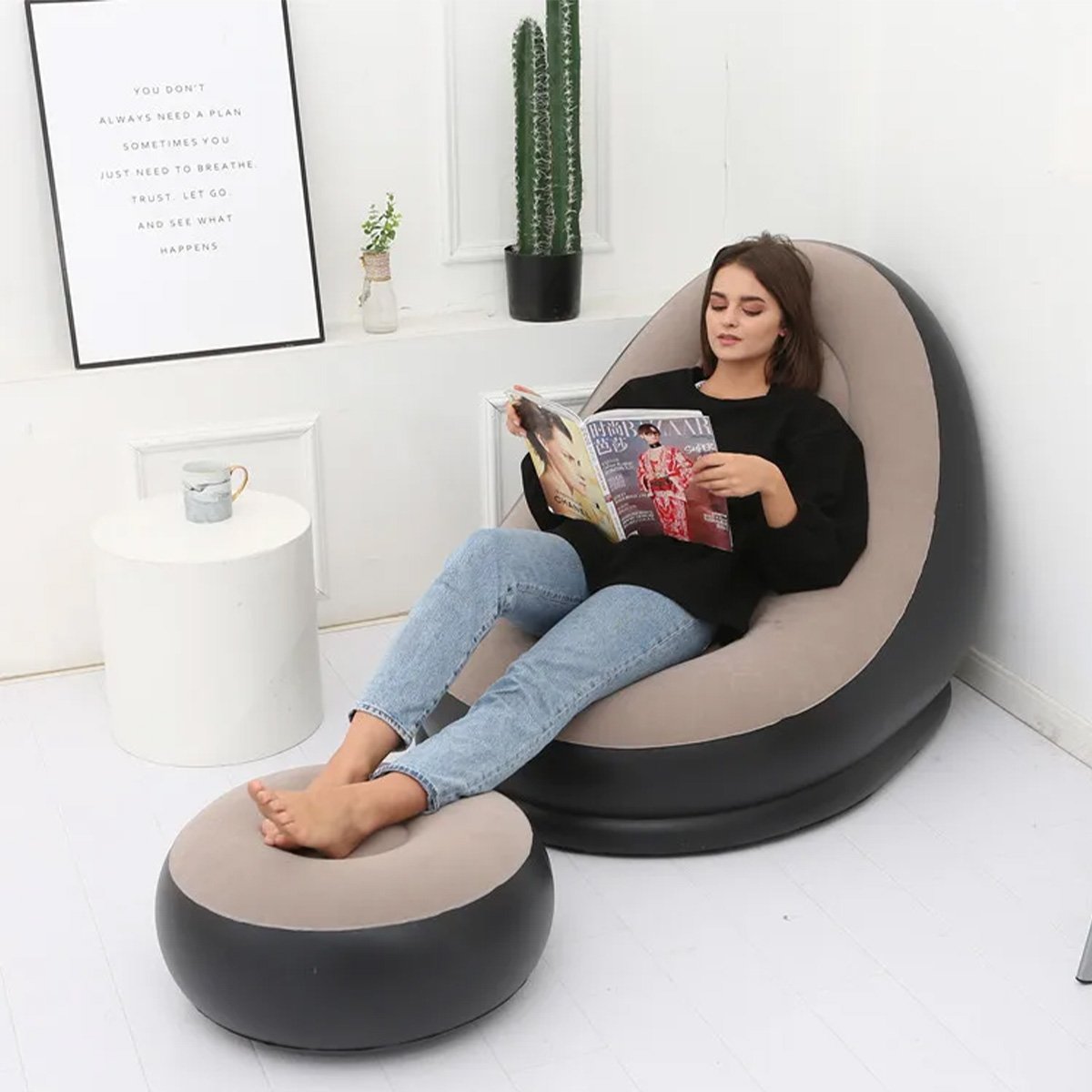 Poltrona Sofa Inflavel Puff Relaxante Porta Copo Sala Estar Descanso Multiuso Ar Livre Camping Casa  - 4