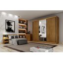 Ver imagem 1 de Guarda Roupa Casal Ripado com Espelho 3 Portas 6 Gavetas - Royale-cumaru - Móveis Novo Horizonte