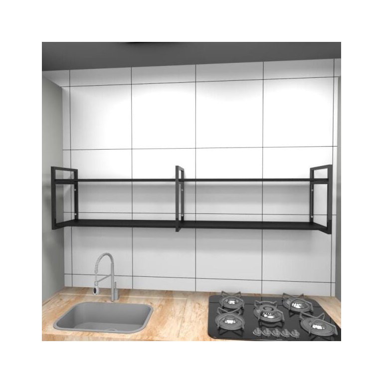 Prateleira industrial cozinha aço cor preto 180x30x40cm modelo ind40