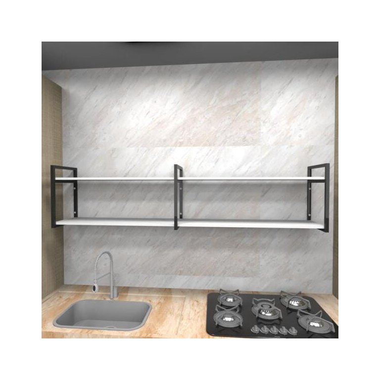 Prateleira Industrial para Cozinha - Aço Preto - 180x30x40cm - Modelo Ind40