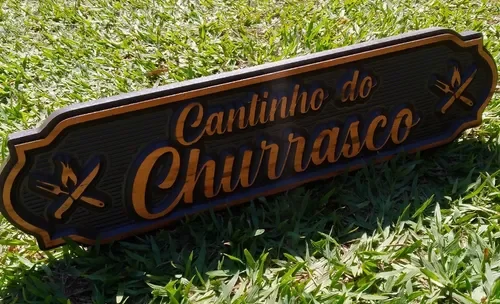 Placa Cantinho Do Churrasco Em Madeira Maciça 57x14cm