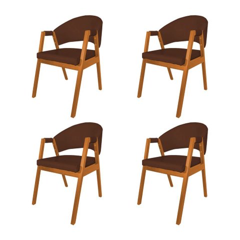 Kit 4 Cadeiras Helen para Mesa Madeira Maciça Cerejeira Premium Assento Facto Design - Marrom