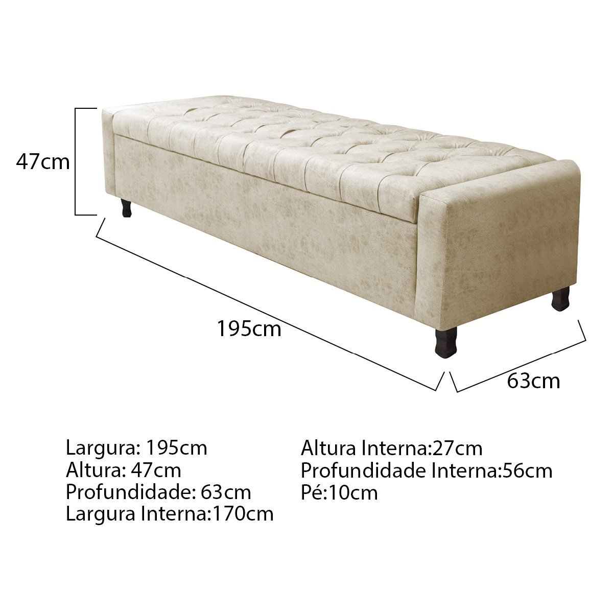 Calçadeira Baú King Everest P02 195 cm para cama Box Linho - Doce Sonho Móveis CALÇADEIRA BAÚ CALÇAD - 4