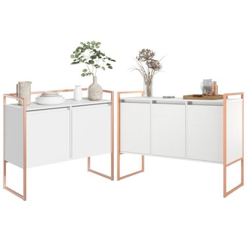 Conjunto Aparador Industrial 2 e 3 Portas Branco Cobre