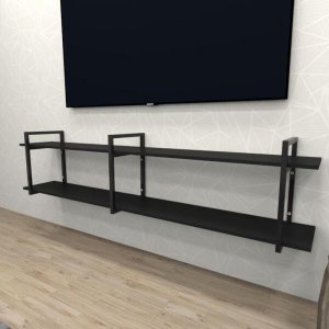 Rack Industrial - Aço Preto - 180x30x40cm - MDF Preto - Modelo Ind39prk