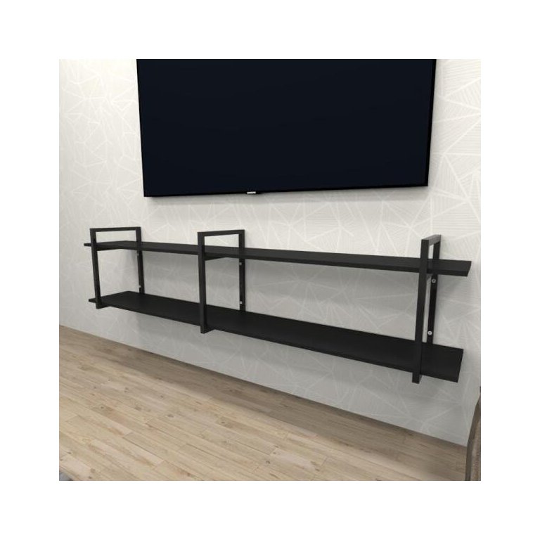 Rack Industrial - Aço Preto - 180x30x40cm - MDF Preto - Modelo Ind39prk
