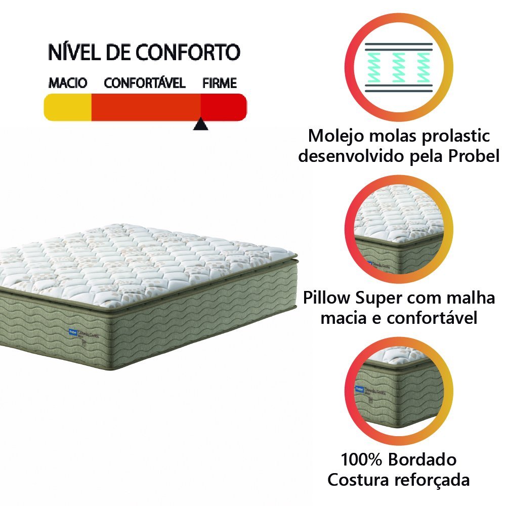 Colchão Queen PROBEL Casal Molas Guarda Costas Max Pillow Top 158x198x40cm Bege / Branco Probel - 3