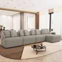 Ver imagem 1 de Sofá 5 Lugares com Chaise Direito Sala Living 388cm Arlo F04 Linho Bege Escuro - Lyam Decor