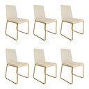 Ver imagem 1 de Kit 6 Cadeiras de Jantar Estofada Lille Base Gold Veludo Bege - Montanaris Decor