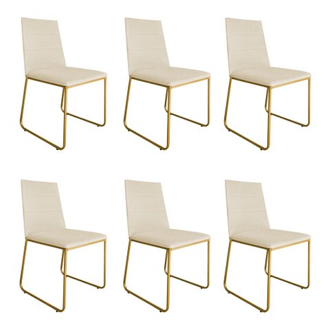 Kit 6 Cadeiras de Jantar Estofada Lille Base Gold Veludo Bege - Montanaris Decor