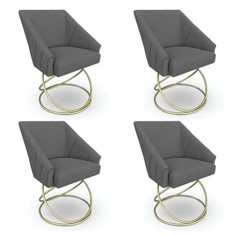 Kit 4 Poltronas Luxo Alana Linho Base Luxo Dourado - Pallazio Cor:Grafite