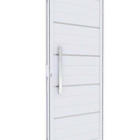 Porta de Alumínio de Giro Lambri com Friso Puxador 60cm 215x89cm Abertura Direita Riobras Alumínio Branco