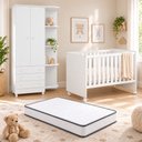 Ver imagem 1 de Kit Quarto de Bebê Doce Sonho com Berço com Rodízio Guarda Roupa 2 Portas e Colchão D18 130x60 Movel