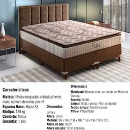 Colchão + Base Box Solteiro 88x188x60 Chenille Marrom Coliseu Linha Gold Molas Ensacadas Paropas Ces - 2