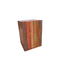 Ver imagem 1 de banco quadrado ripado colorido em madeira de demolição maciça