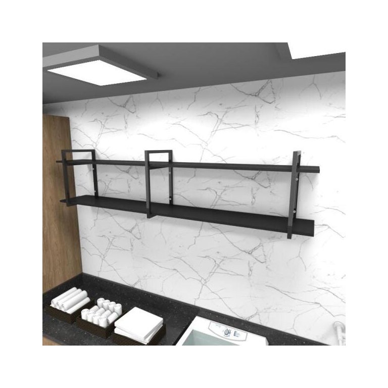 Prateleira Industrial para Lavanderia - Aço Preto - 180x30x40cm - Modelo Ind39