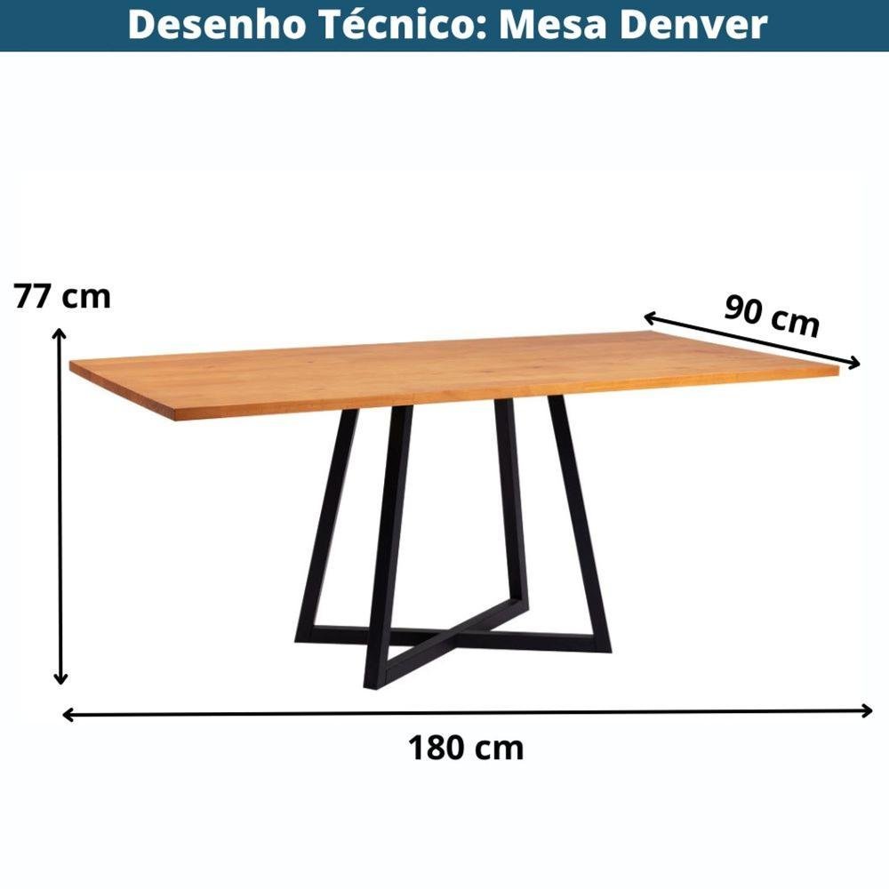 Mesa de Jantar Retangular Orlando Industrial Daf Móveis 180 x 90 cm Madeira Maciça Mel Aço Preto - 4