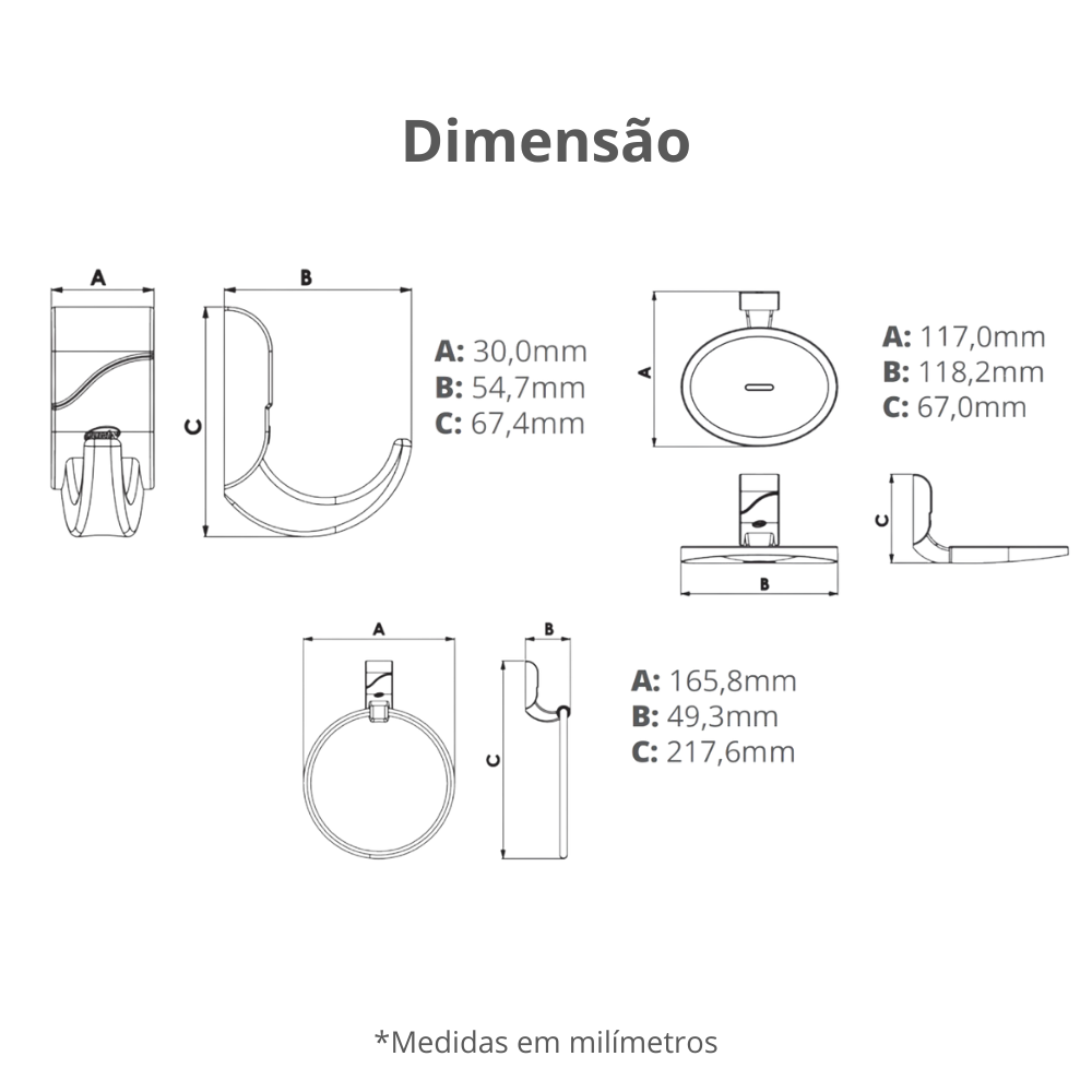 Kit Acessórios para Banheiro 5 Peças Linha Sofisticato Cor Branco e Cromado Durín - 6