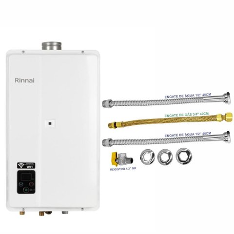 Aquecedor Rinnai 27 Litros E27 Feh Glp Branco (digital) + Kit Ligação de 40cm