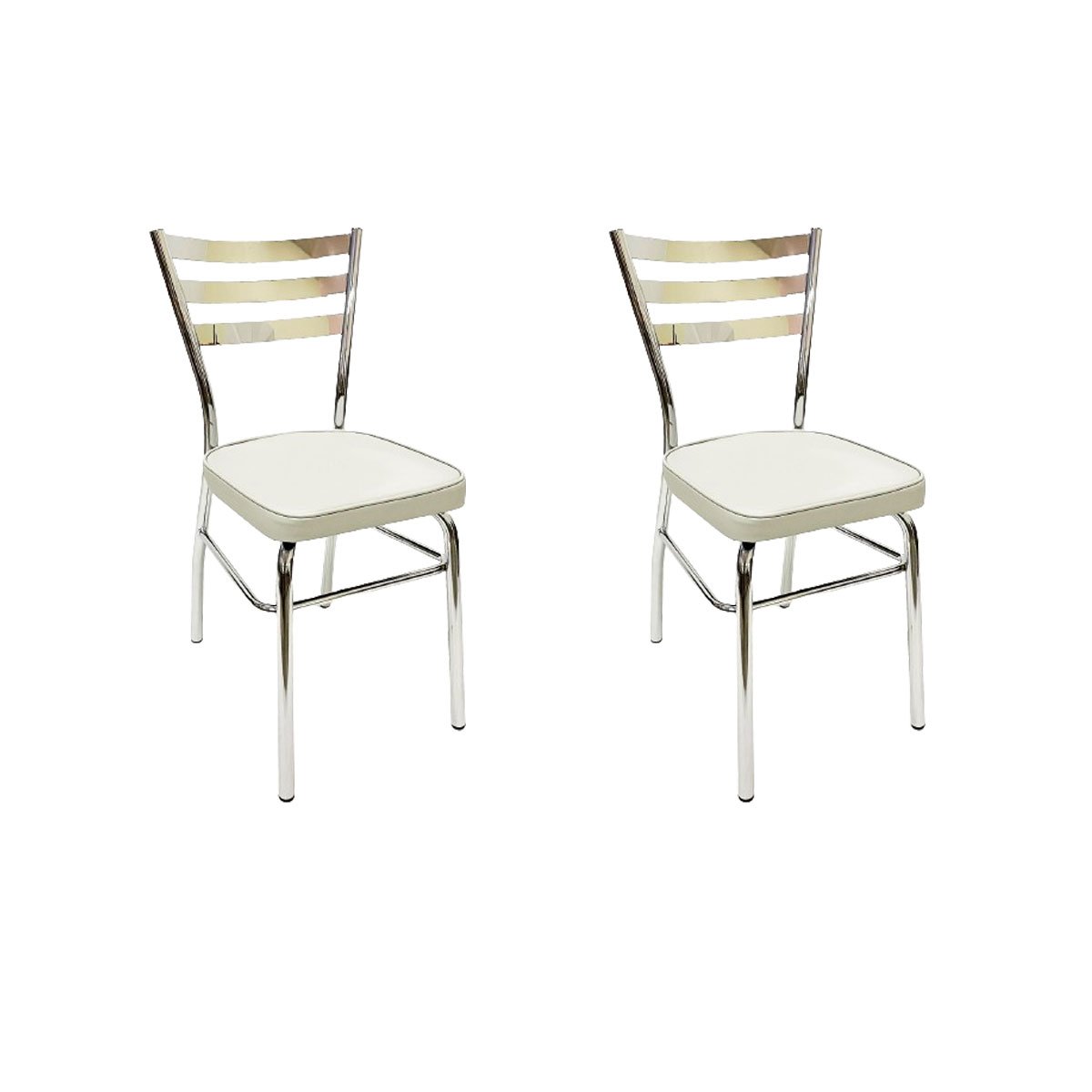 Cadeira de Cozinha com Reforço Cromada Assento Grosso Cinza Prata Confortável Kit 2 Peças