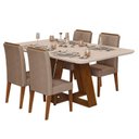 Ver imagem 1 de Mesa de Jantar Kiara Freijó Off White com 4 Cadeiras Yasmin Freijó Veludo Kraft - Dj Móveis