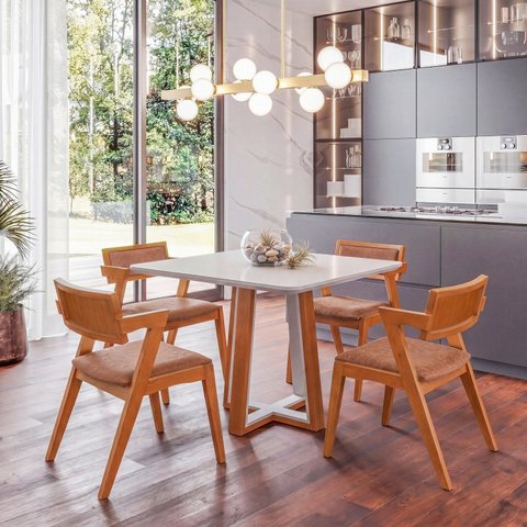 Conjunto Mesa Viena com 4 Cadeiras Madeira Maciça e Estofada Ímola Espresso Móveis