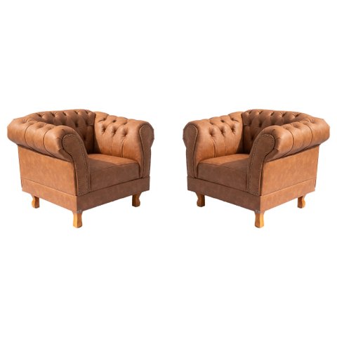 Kit 2 poltronas Chesterfield Capitonê Duque ECO Caramelo Decoração, Recepção, Salas de Tv e Estar