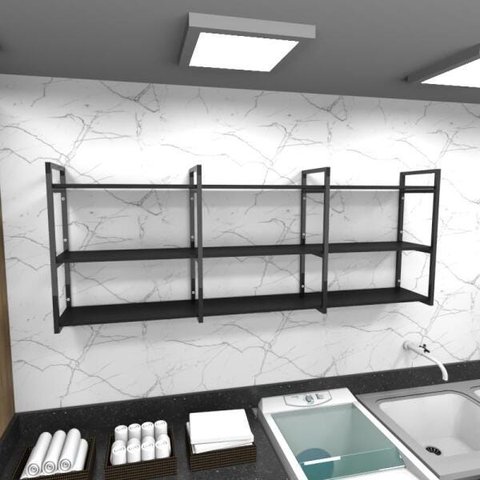 Prateleira Industrial para Lavanderia Aço Cor Preto 180x30x68cm Modelo Ind35