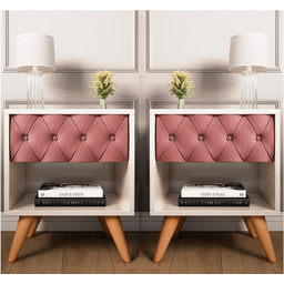 Conjunto 2 Mesa de Cabeceira Glamur Vitoria Decor Pé Madeira Gaveta Estofada Corredica Telescopica-j - 1