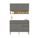 Ver imagem 7 de Kit Balcão de Pia com Tampo e Aereo 120 Cm 6 Portas 1 Gaveta Madrid - Gris/gris/cp-freijó
