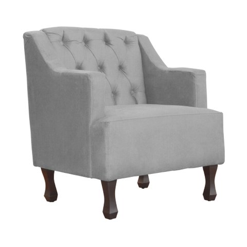 Poltrona Decorativa Pés Luis XV Gênises Encosto Capitonê Suede Cinza Carolina Moveis