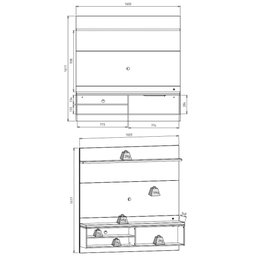 Painel Bancada Suspensa para Tv Até 60 Pol. com Espelho Enseada C05 Noce Milano/Preto - Mpozenato - 5
