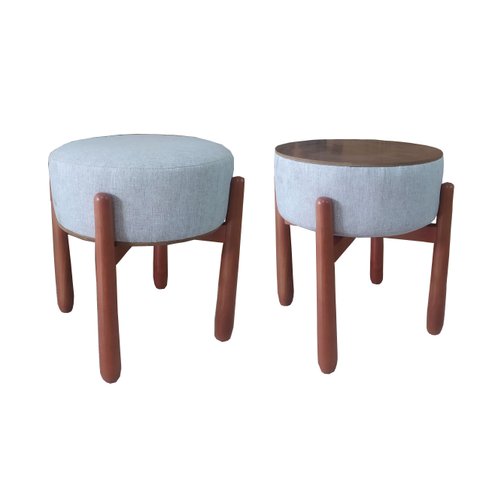 Puff Decorativo Redondo Luxo - Tecido Linho Francês