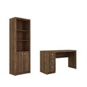 Ver imagem 1 de Escritório com Mesa para Computador C/ 3 Gavetas e Armário C/ Prateleiras 2 Portas Nogal - Fdecor