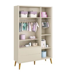 Jogo de Quarto Infantil Theo Guarda Roupa 3 Portas e Cômoda 6 Gavetas Areia Fosco com Pés - 3