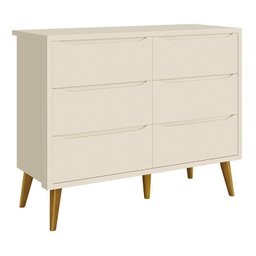 Jogo de Quarto Infantil Theo Guarda Roupa 3 Portas e Cômoda 6 Gavetas Areia Fosco com Pés - 4