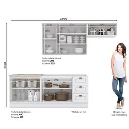Cozinha Modulada 4 Peças 8 Portas 3 Gavetas Emily Henn - Branco Fosco - 2
