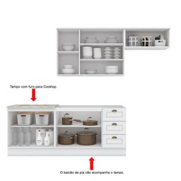 Cozinha Modulada 4 Peças 8 Portas 3 Gavetas Emily Henn - Branco Fosco - 3