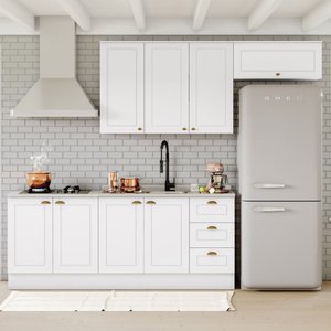Cozinha Modulada 4 Peças 8 Portas 3 Gavetas Emily Henn - Branco Fosco