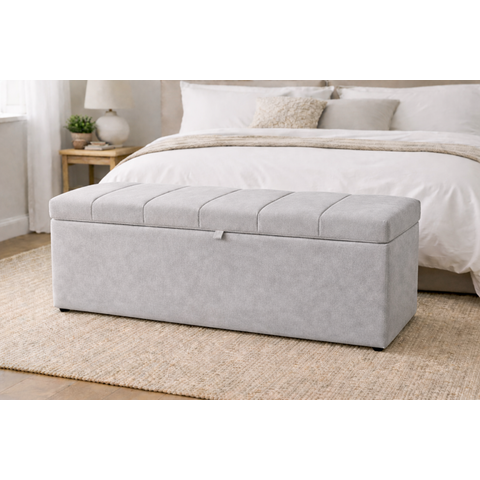 Recamier Calçadeira Baú Carla para Quarto Cama Casal 140 Cm Suede Prata do Lar Móveis e Decoração