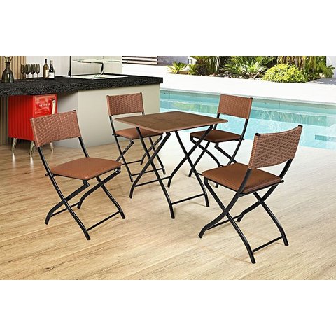 Jogo Mesa Imbuia Dobravel C/ 4 Cadeiras Dobravel Caramelo